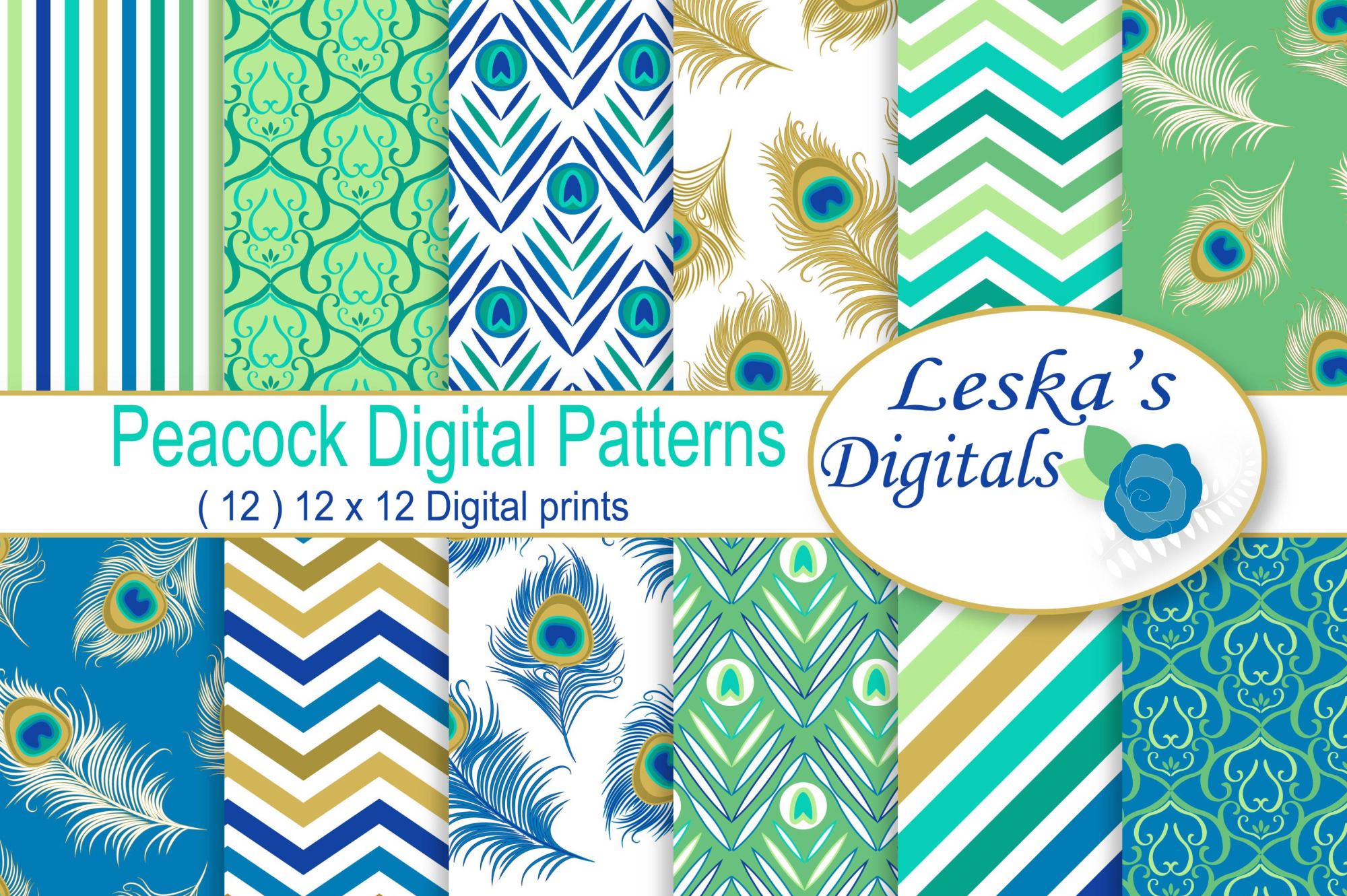 Download Peacock Digital Paper Patterns by Leska | Design Bundles