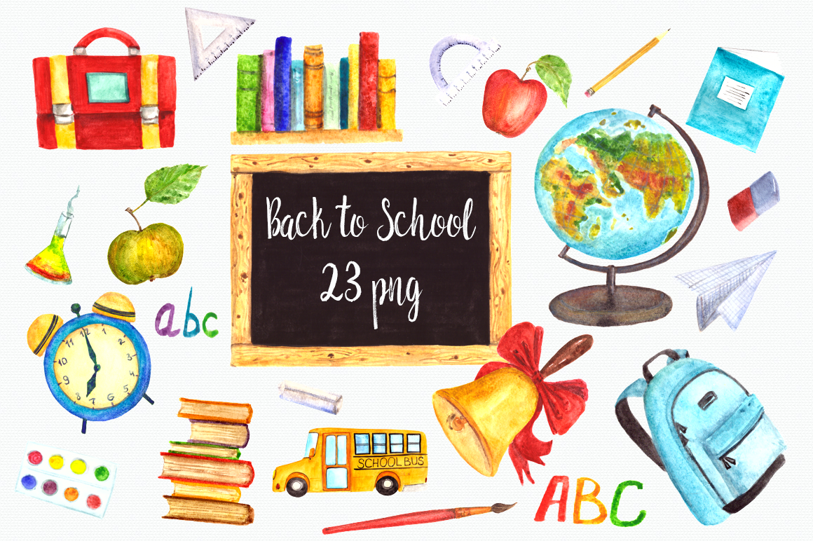 Watercolor Back to School Clip Art Set | Design Bundles