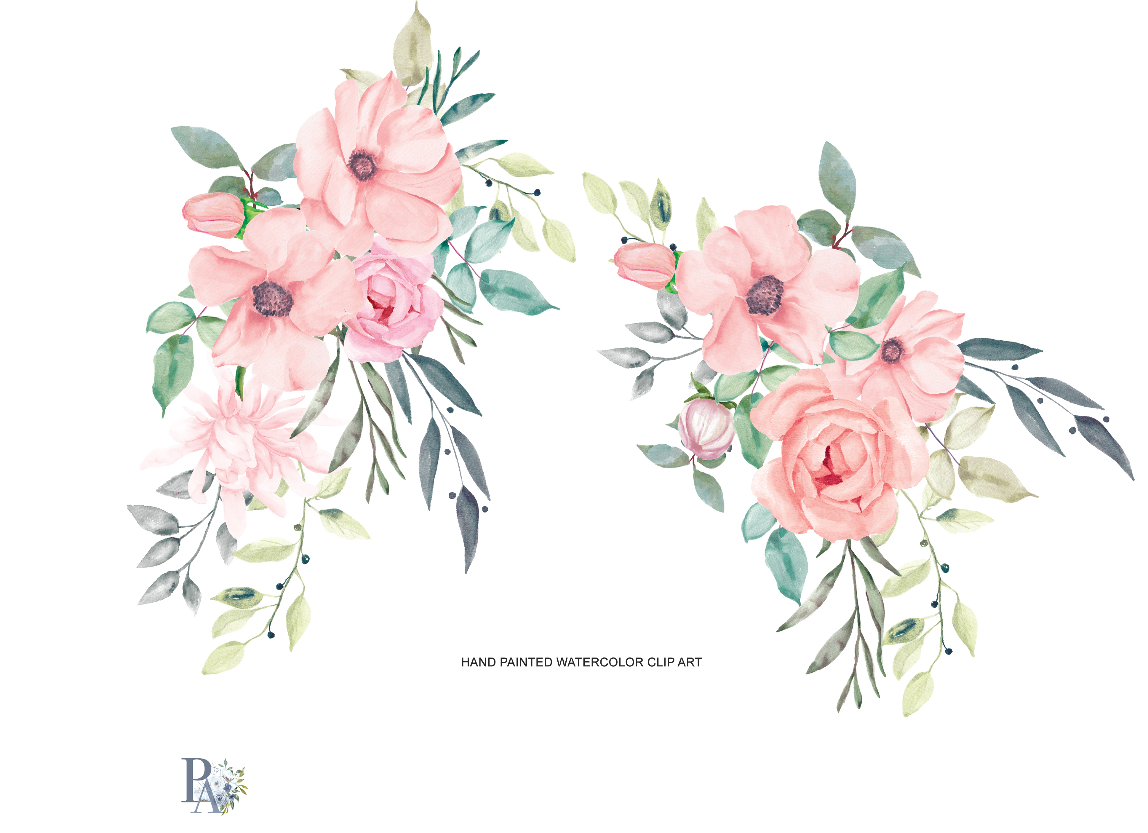 Blush Watercolor Flowers Clipart by Pat | Design Bundles