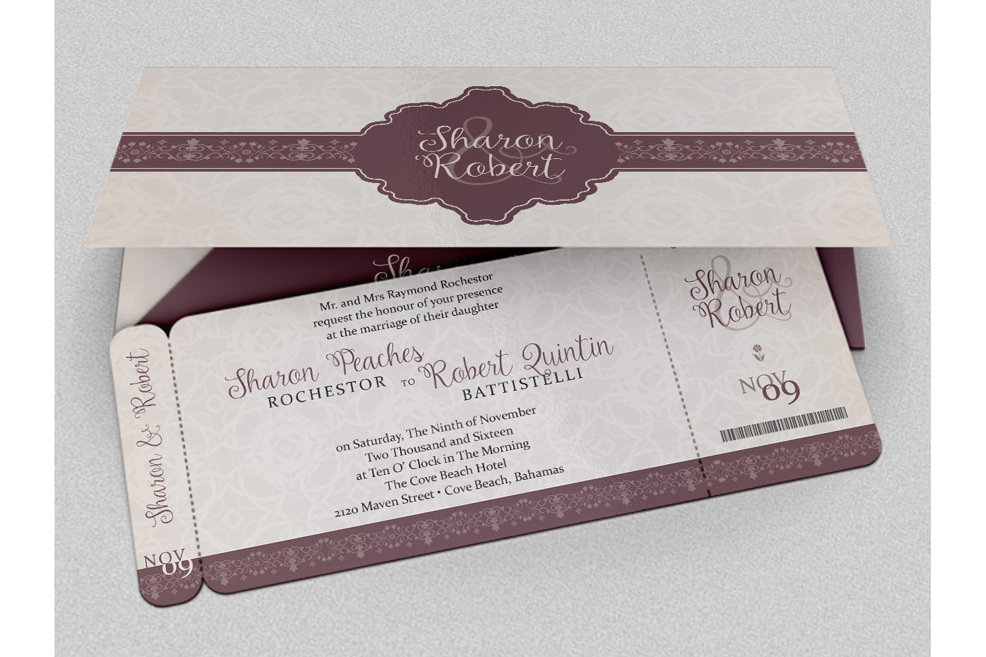 Wedding Boarding Pass Invitation Templa | Design Bundles