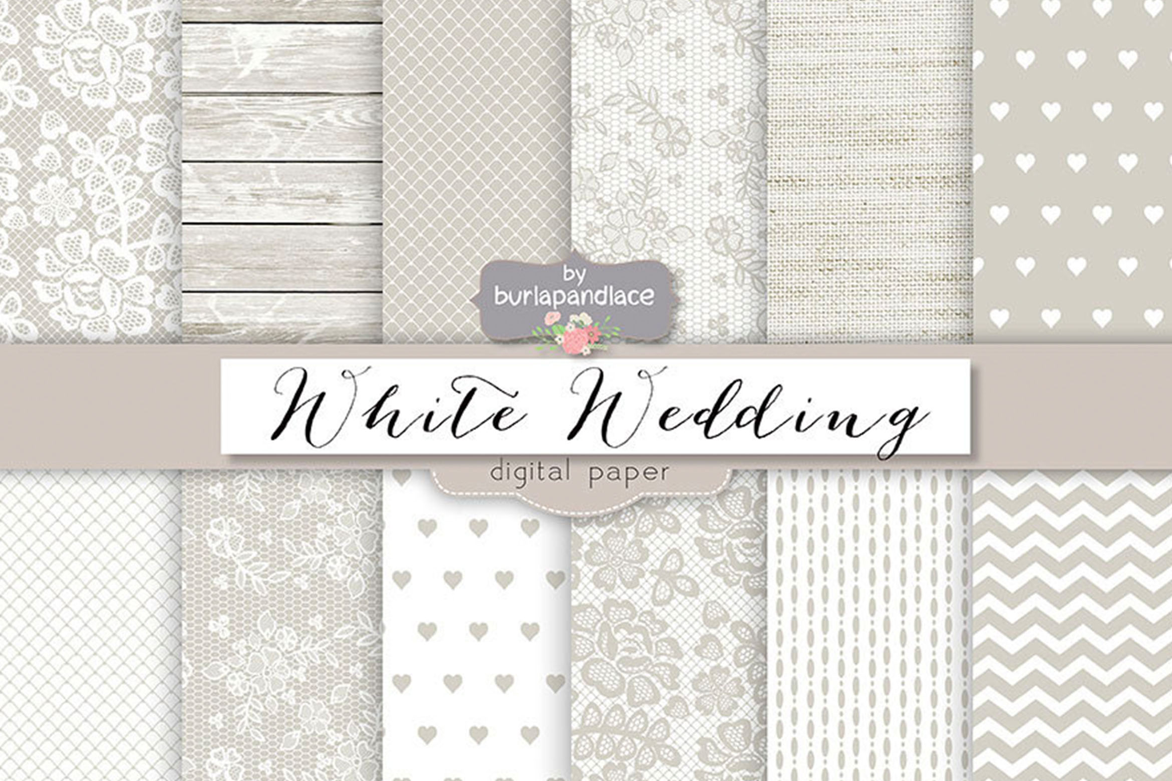 Download White wedding digital paper pack by bur | Design Bundles