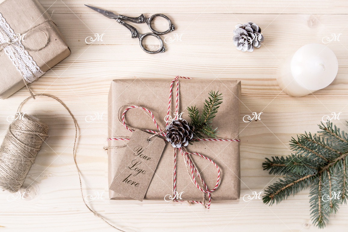 Christmas Gift Box Mock-up. PSD+JPG by | Design Bundles