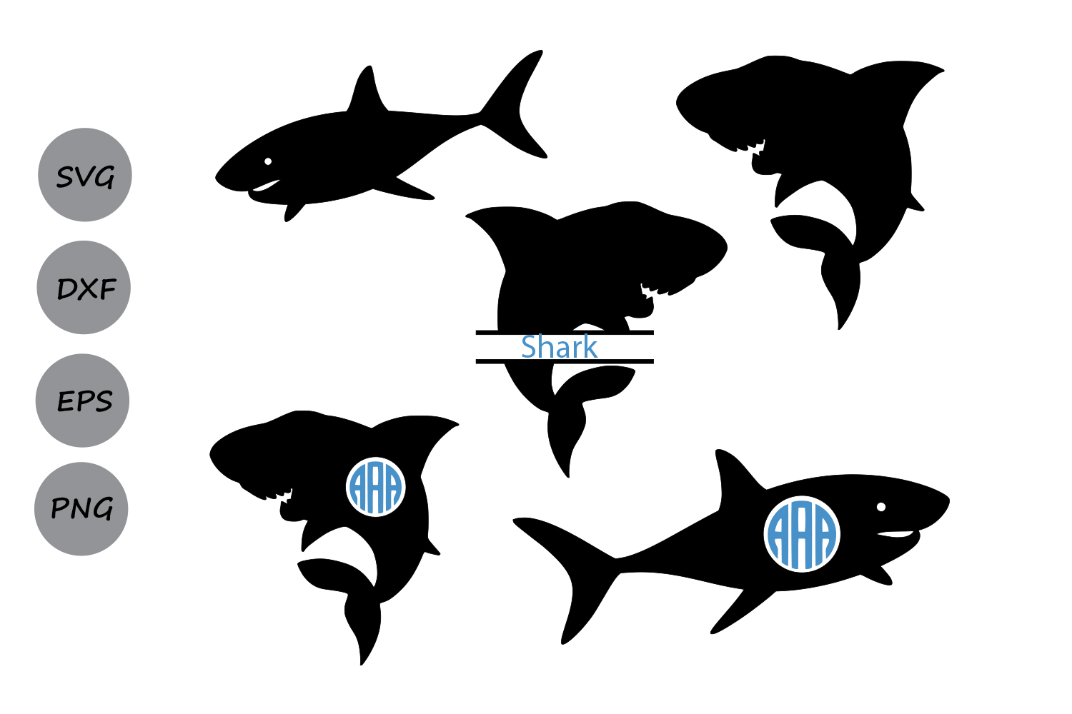Shark svg silhouette, shark monogram sv | Design Bundles