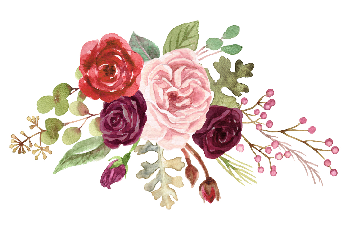 Download Watercolor Marsala Roses & Foliage by B | Design Bundles