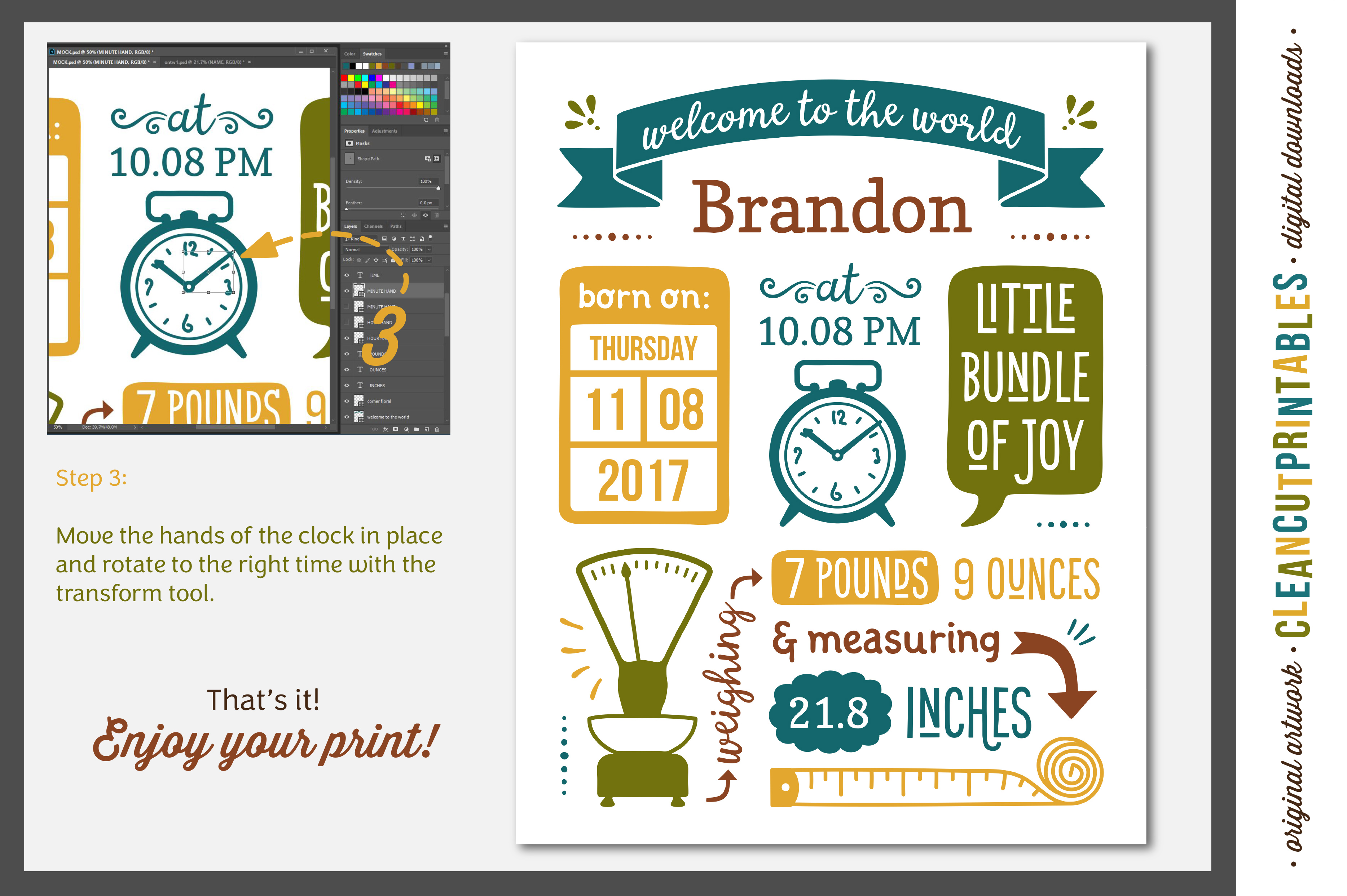 BIRTH STATS TEMPLATE Photoshop Editio Design Bundles