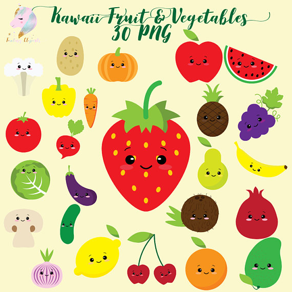 Kawaii Fruit Clipart by Fantasy Cliparts | Design Bundles