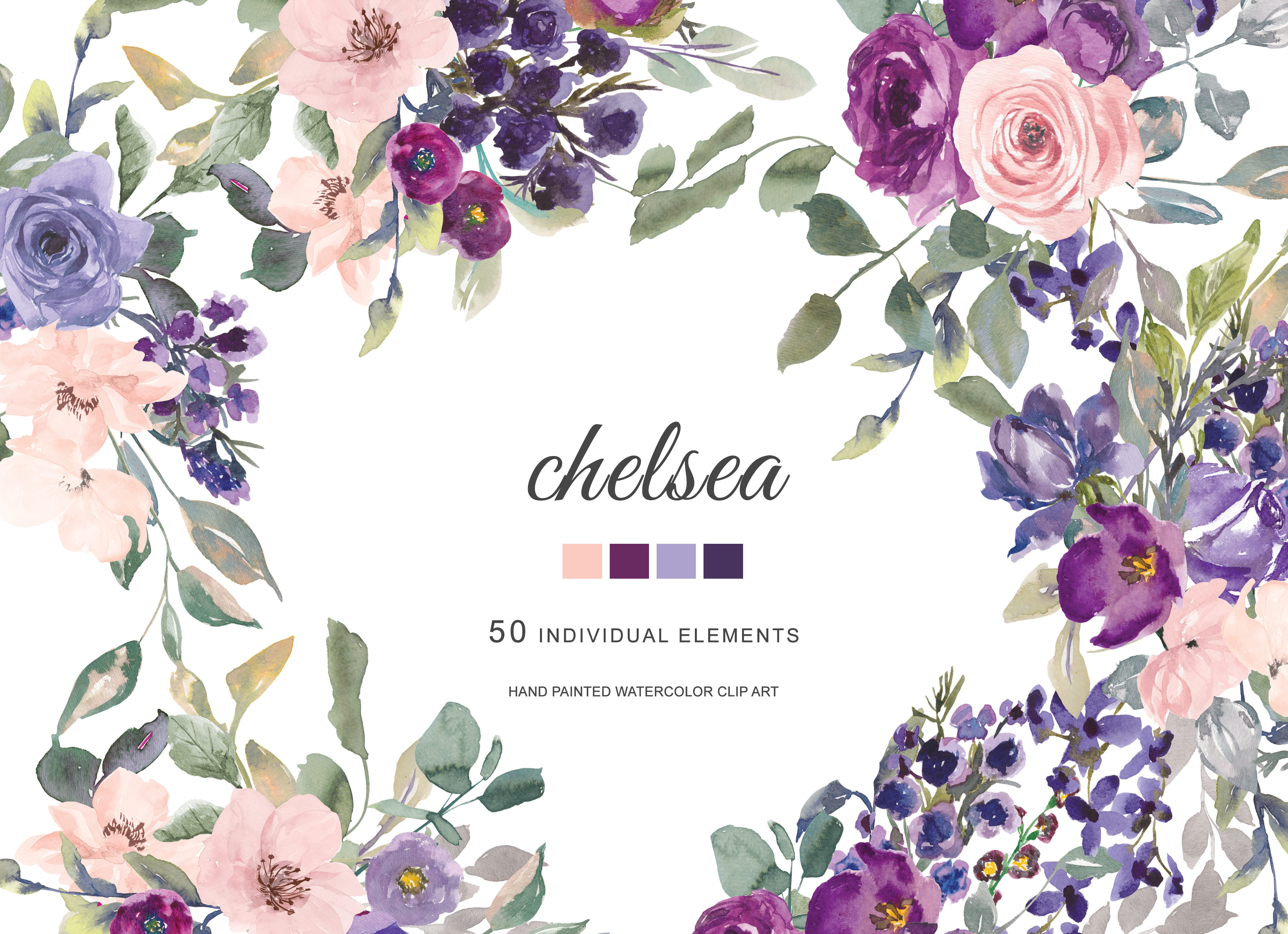 Watercolor Plum Lavender Blush Pink Dar | Design Bundles