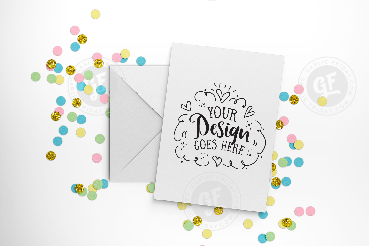 Download Pastel confetti greeting card mockup wi | Design Bundles