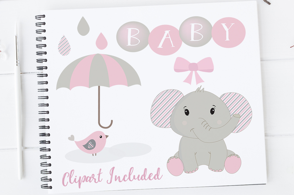 Baby Girl Clipart, Elephant Clipart, Ba | Design Bundles