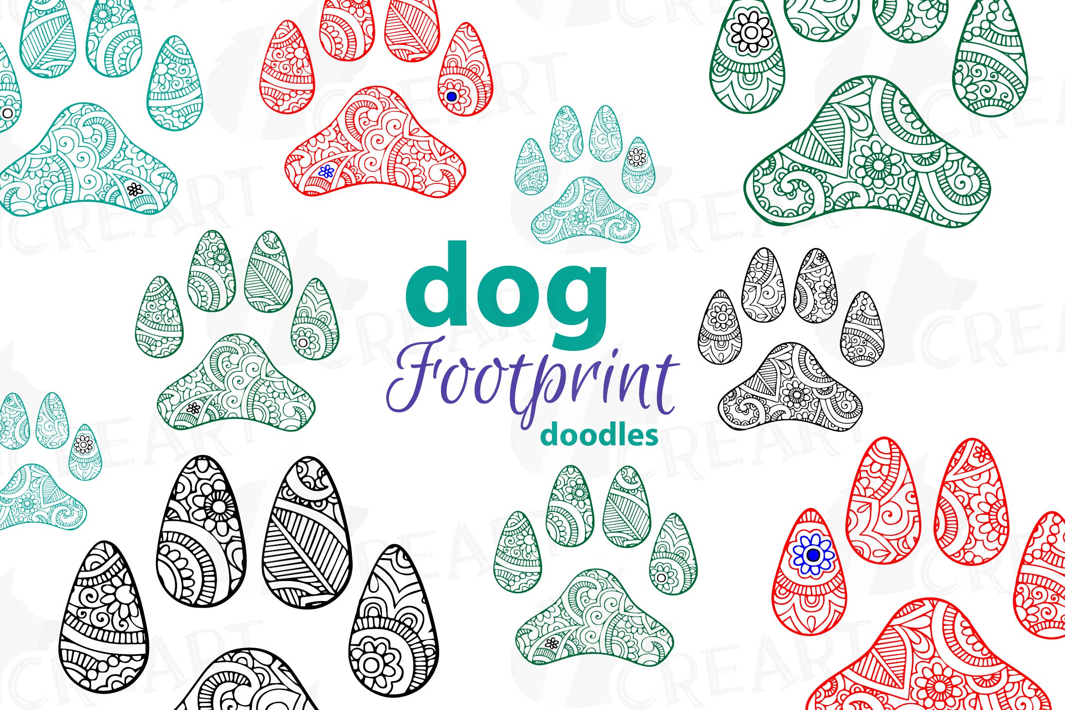 Dog Footprint Doodle Clip Art, Hand Drawn Illustration Of Dog Dog Footprint Doodle Clip Art, Hand Drawn Illustration Of Dog