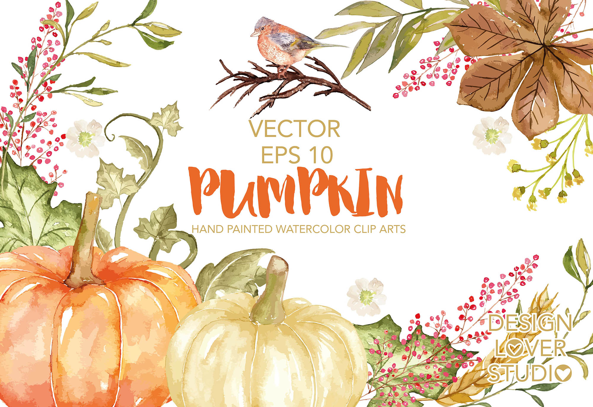 Download Vector watercolor pumpkin clip arts by | Design Bundles