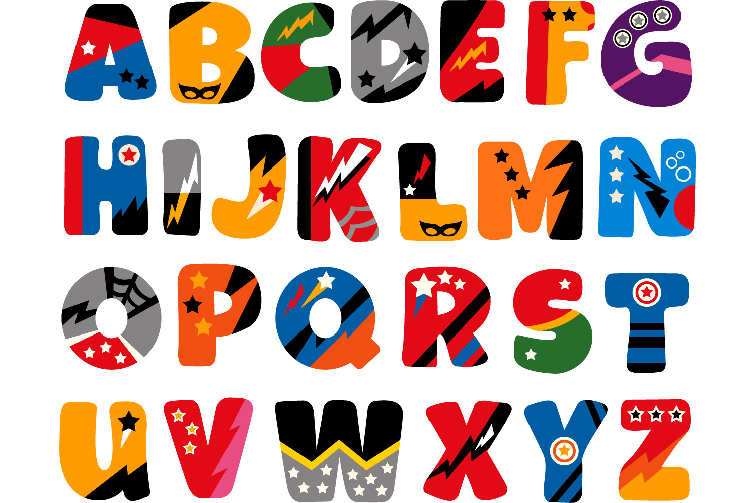 Superhero Alphabet Uppercase letters gr | Design Bundles