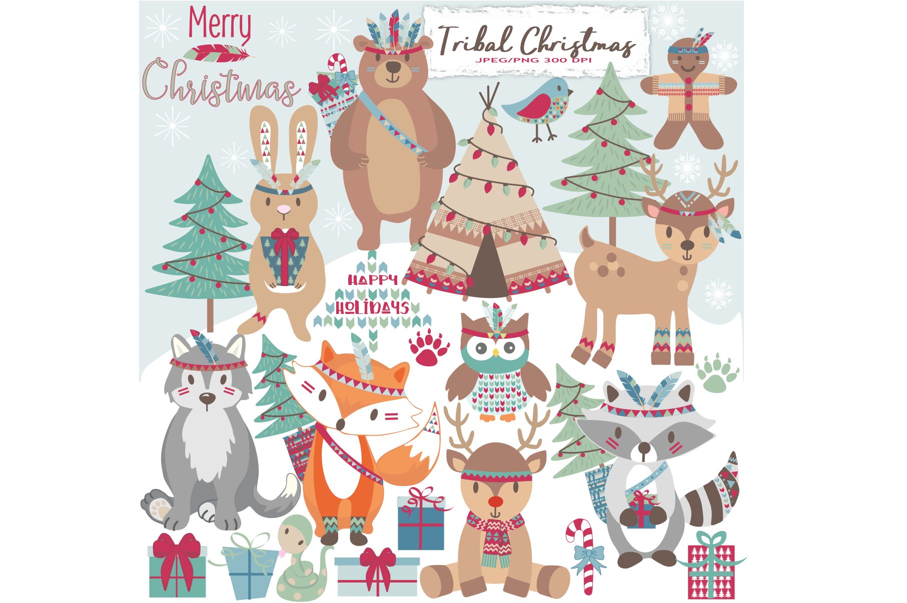 Tribal Christmas Woodland Animals Clipart Example Image 1 Tribal Christmas Woodland Animals Clipart Example Image 1