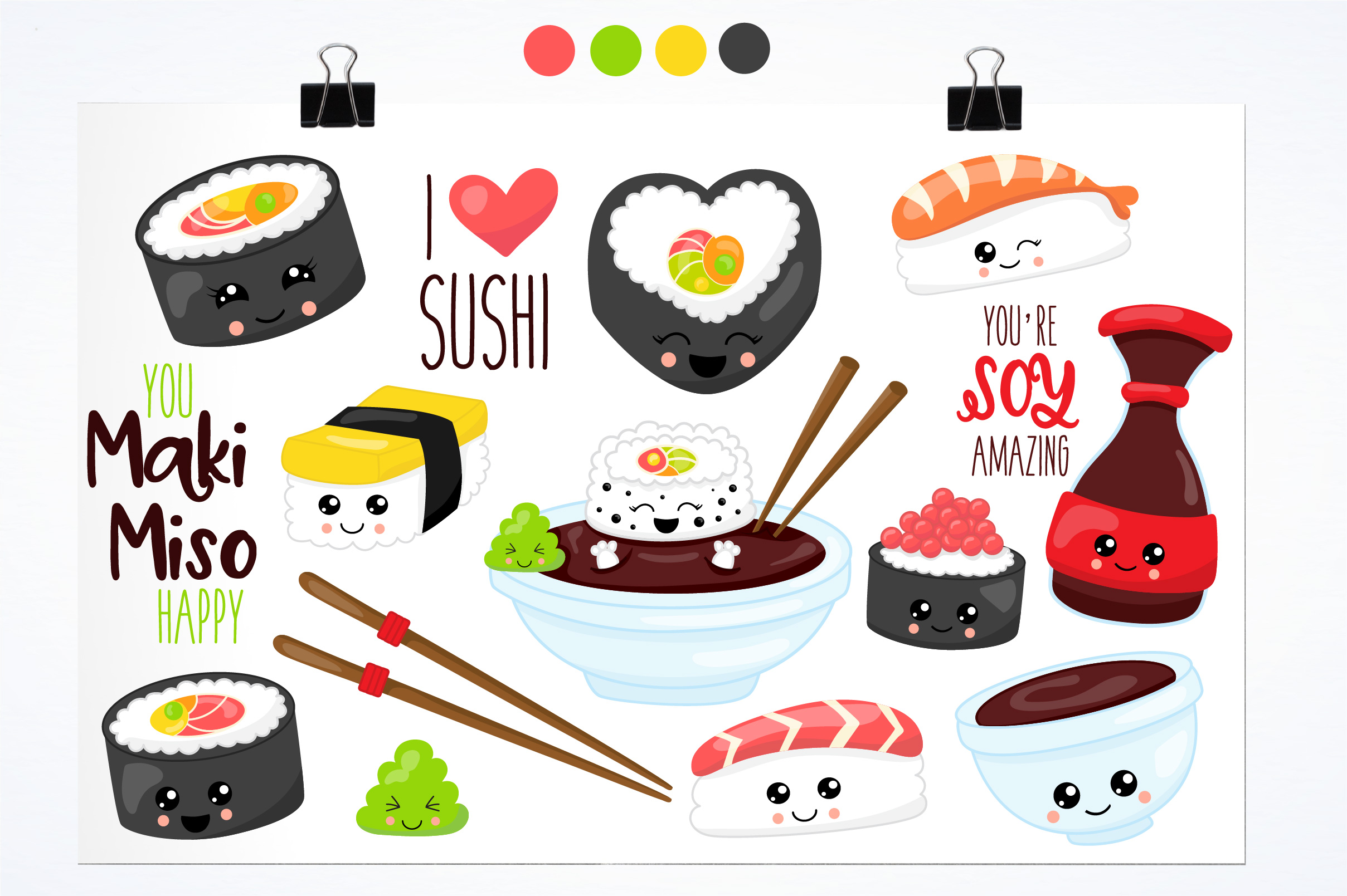Kawaii sushi graphics and illustrations | Design Bundles