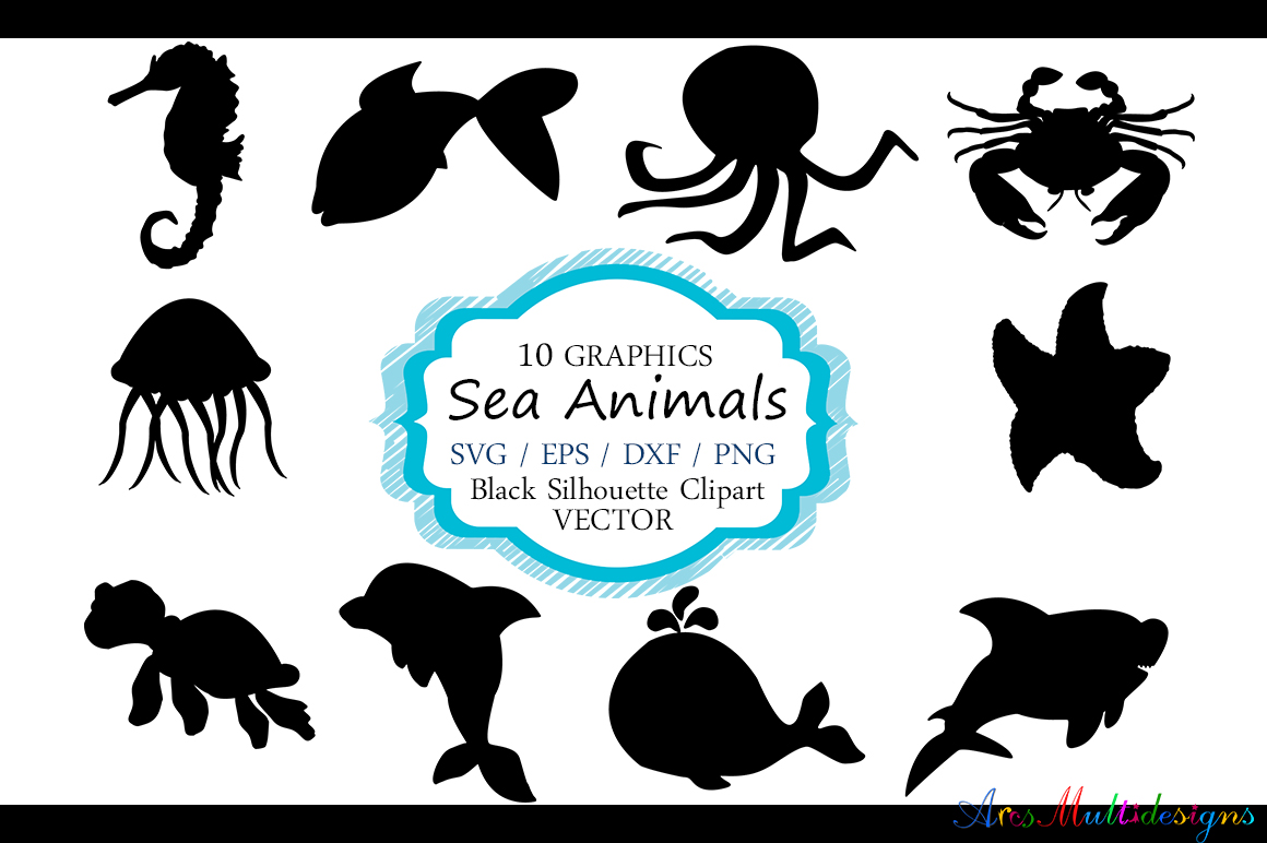Download Sea animals silhouette / vector sea ani | Design Bundles