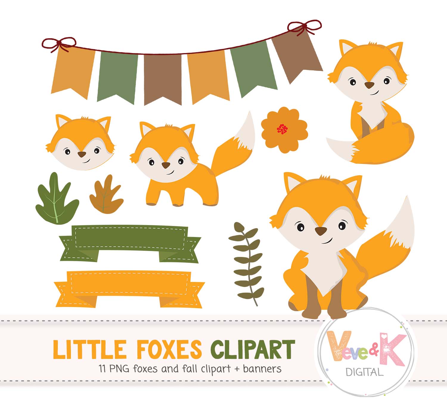 Download Fox Clip Art, Cute Fox Clipart, Little | Design Bundles