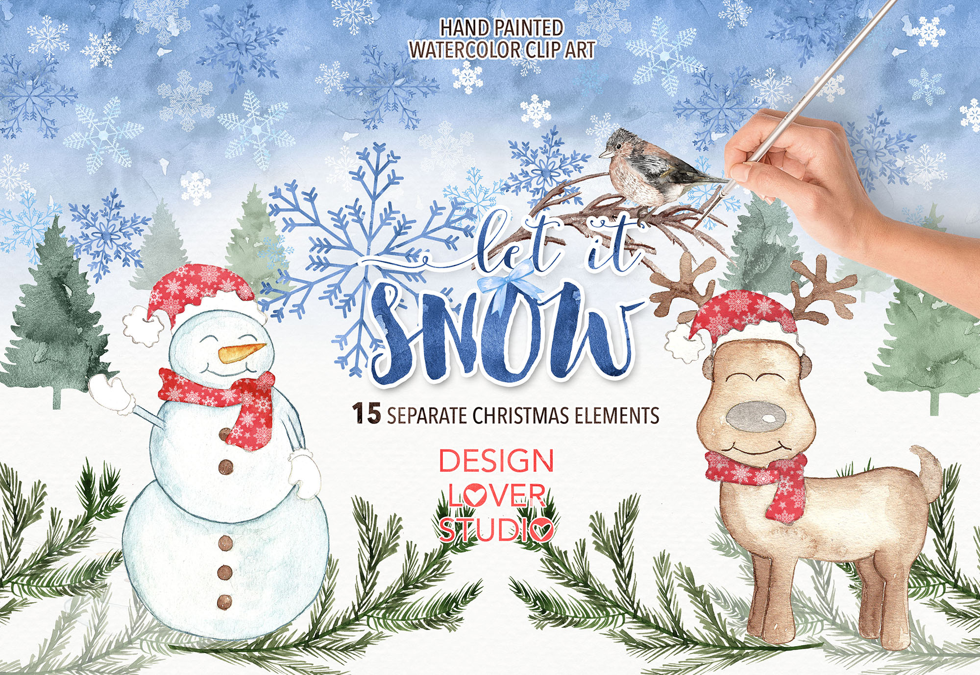 Download Watercolor "Let it snow" clip arts by d | Design Bundles