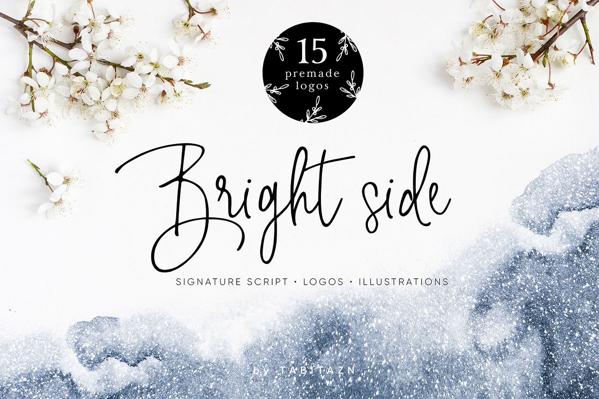 Bright side signature script font+ logos example image