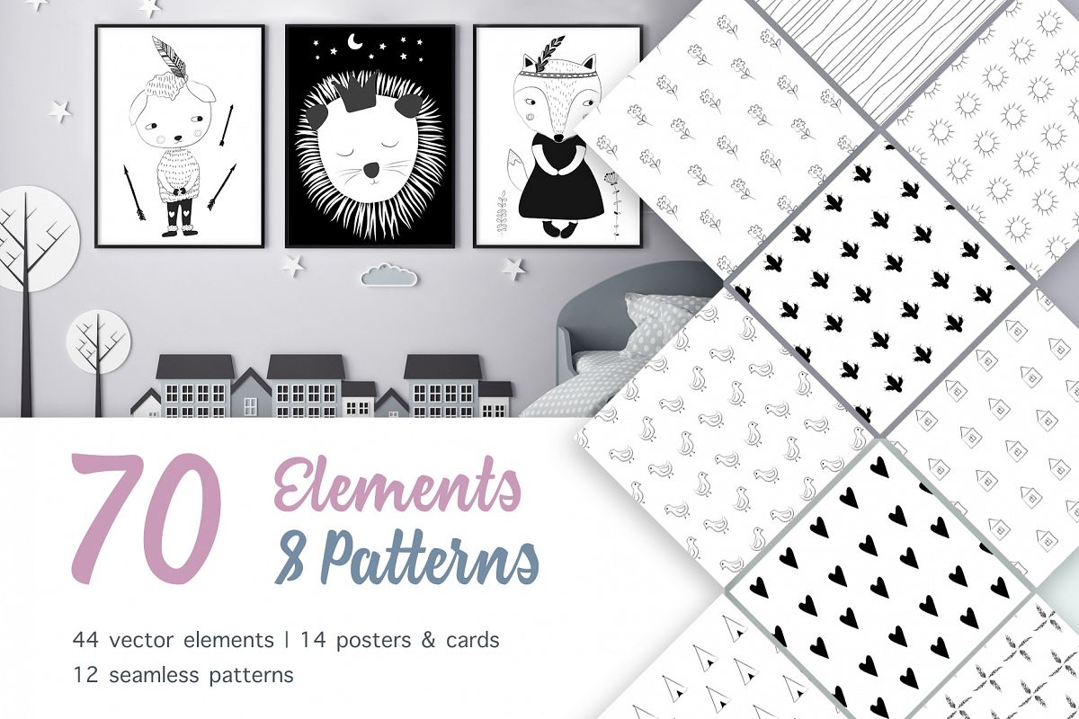 Black & White Kids Illustrations example image