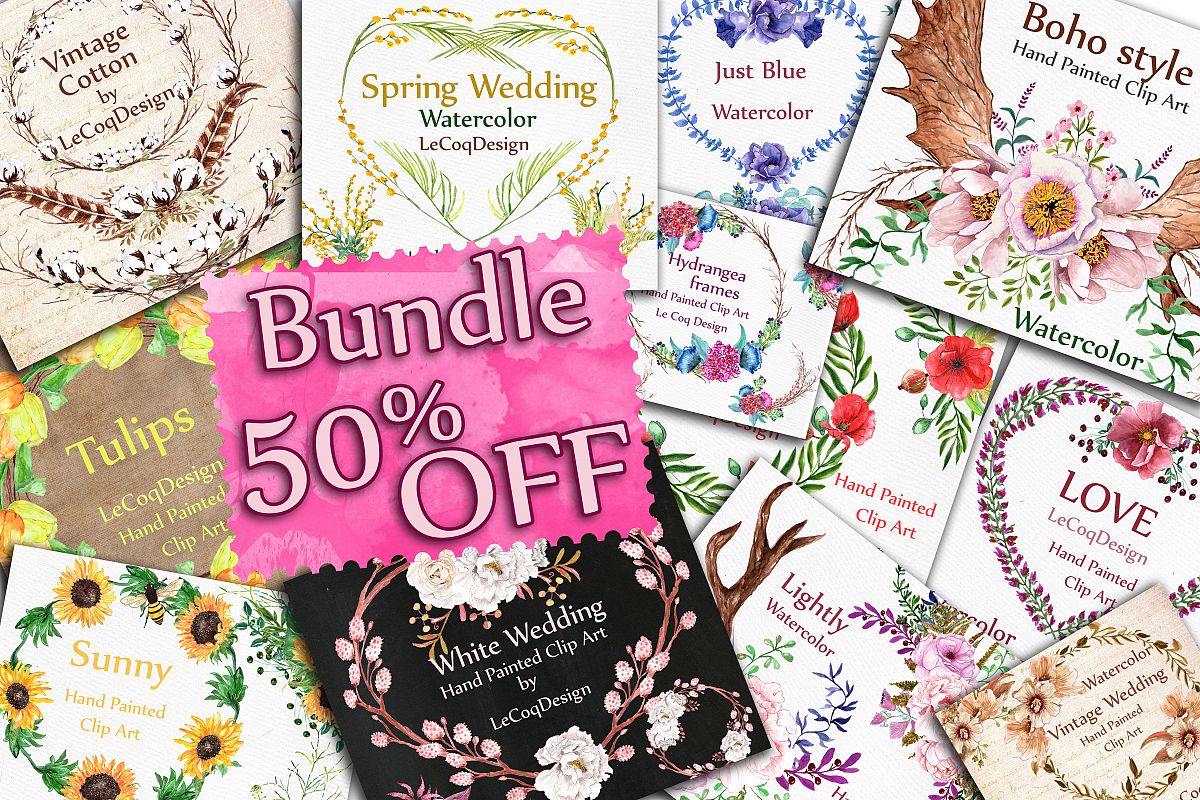 Watercolor floral Bundle example image