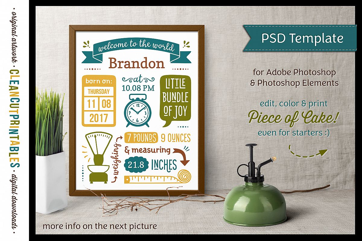 BIRTH STATS TEMPLATE - Photoshop Edition - Baby Birth Announcement example image