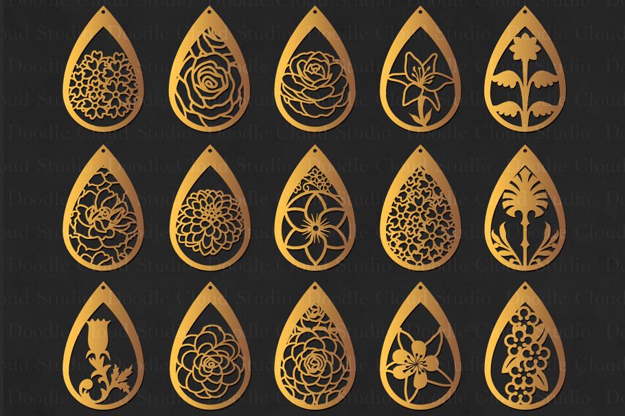 Floral Earrings SVG, Teardrop Earrings, | Design Bundles