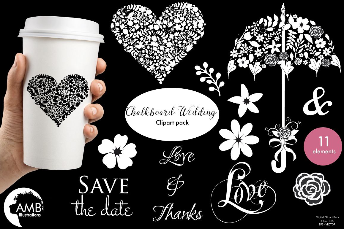 Chalkboard Wedding Floral clipart, graphics, illustrations AMB-1242 example image