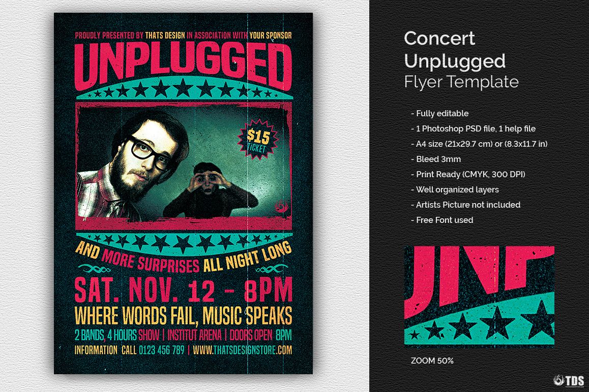 concert unplugged flyer template by tds design bundles layered art flyer samples