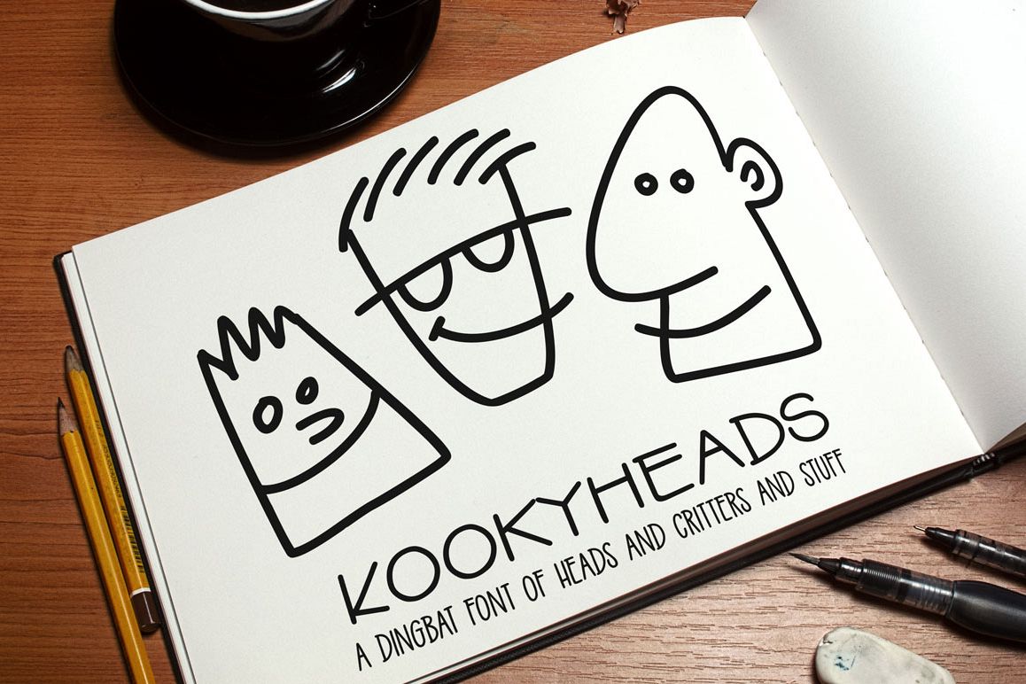 Kookyheads: a dingbat doodle font! example image