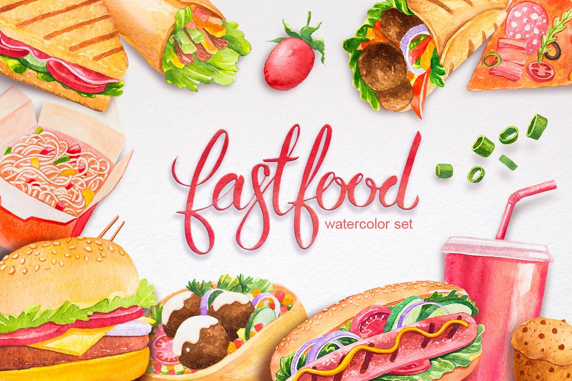 Fast Food Watercolor Set example image