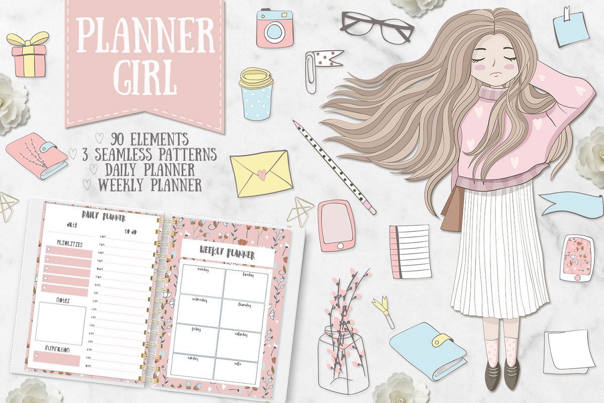 Planner Girl Clipart. Weekly & daily example image