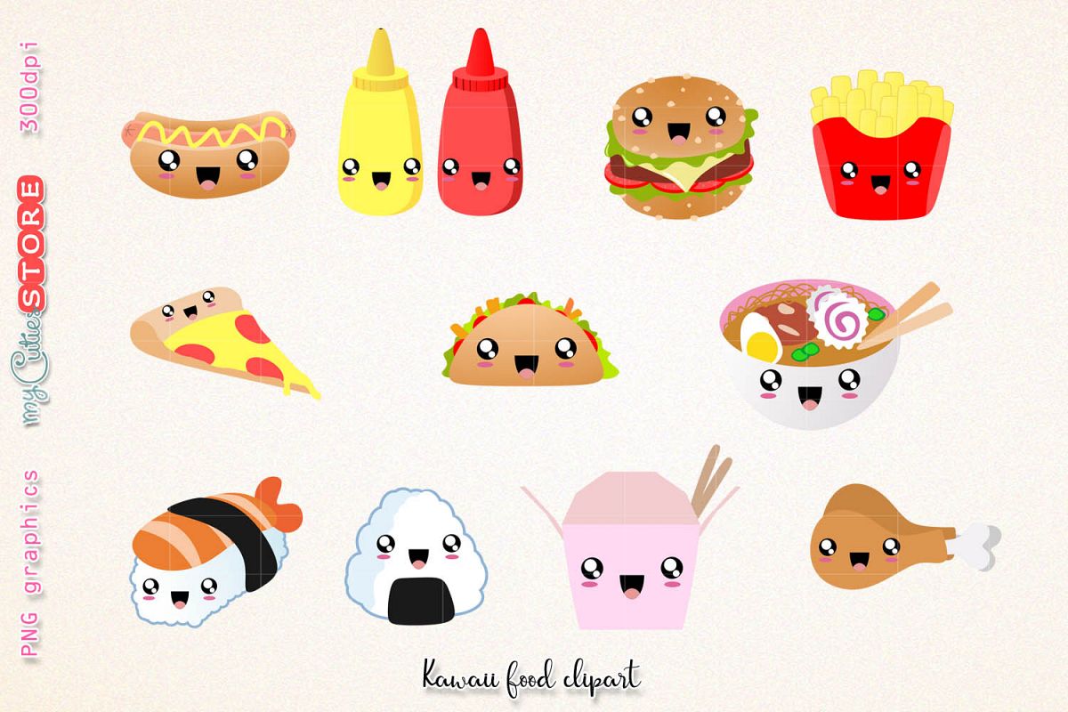 Download Fast food clipart, cute kawaii dinner c | Design Bundles