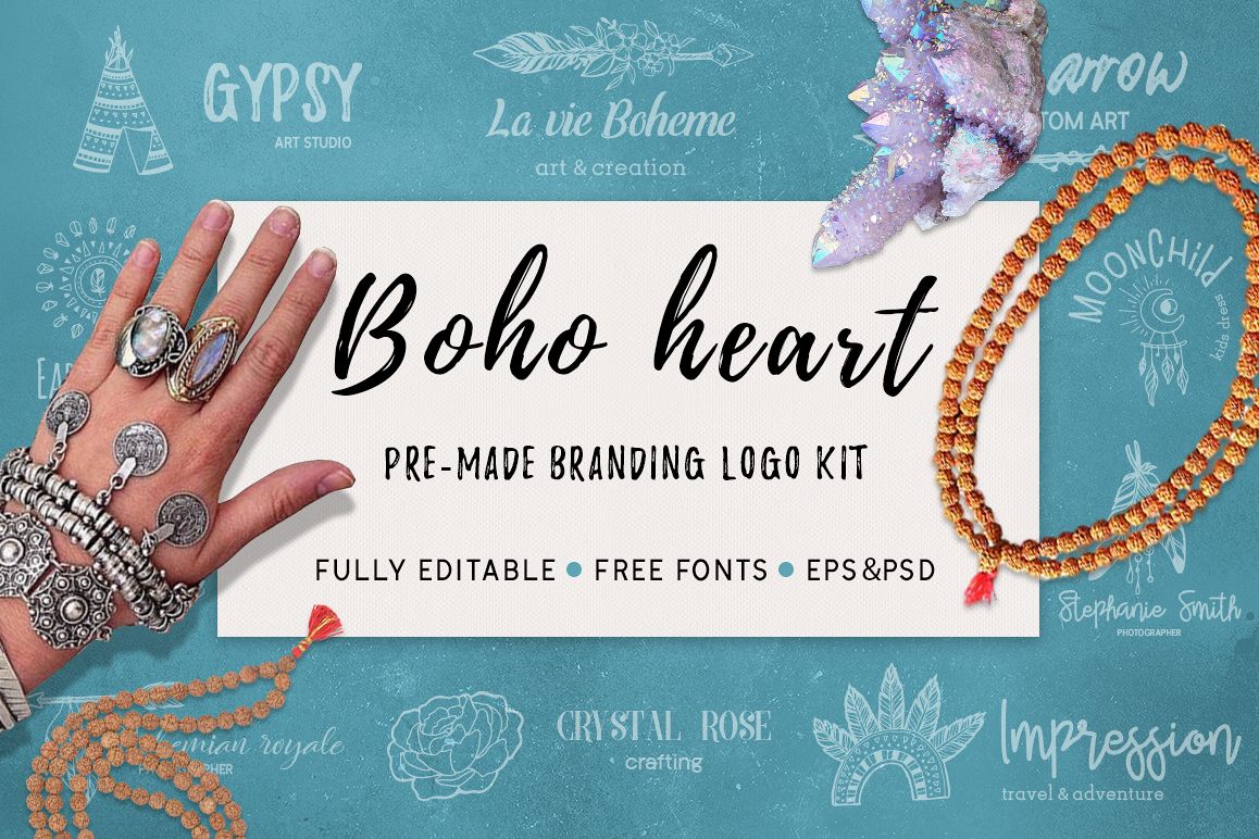 Boho heart - branding logo kit example image