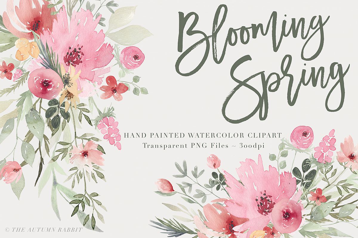 Watercolor Floral Clipart - Blooming Spring example image