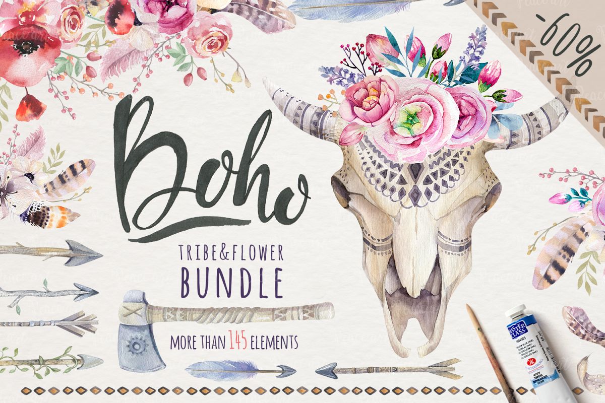 Tribe & Flower boho bundle example image