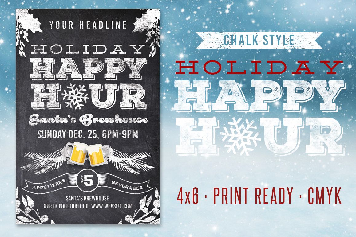 chalk holiday happy hour flyer by lucio design bundles chalk happy hour flyers