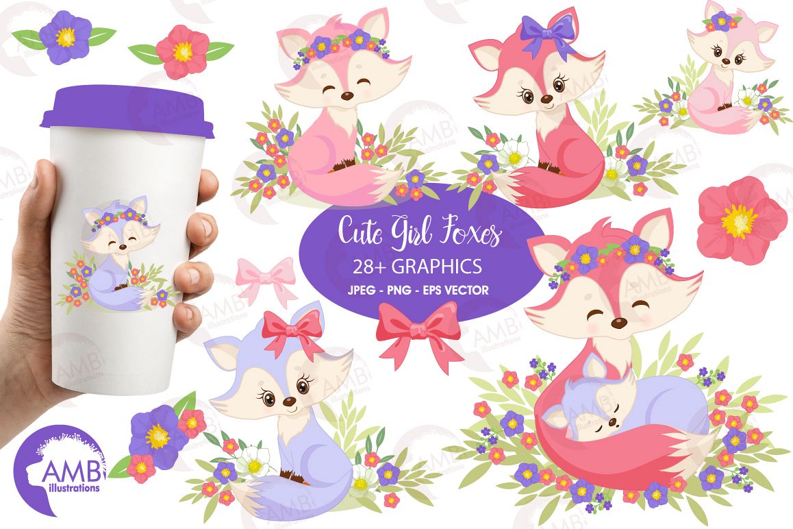 Cute Girl Foxes clipart, graphics, illustrations AMB-1377 example image