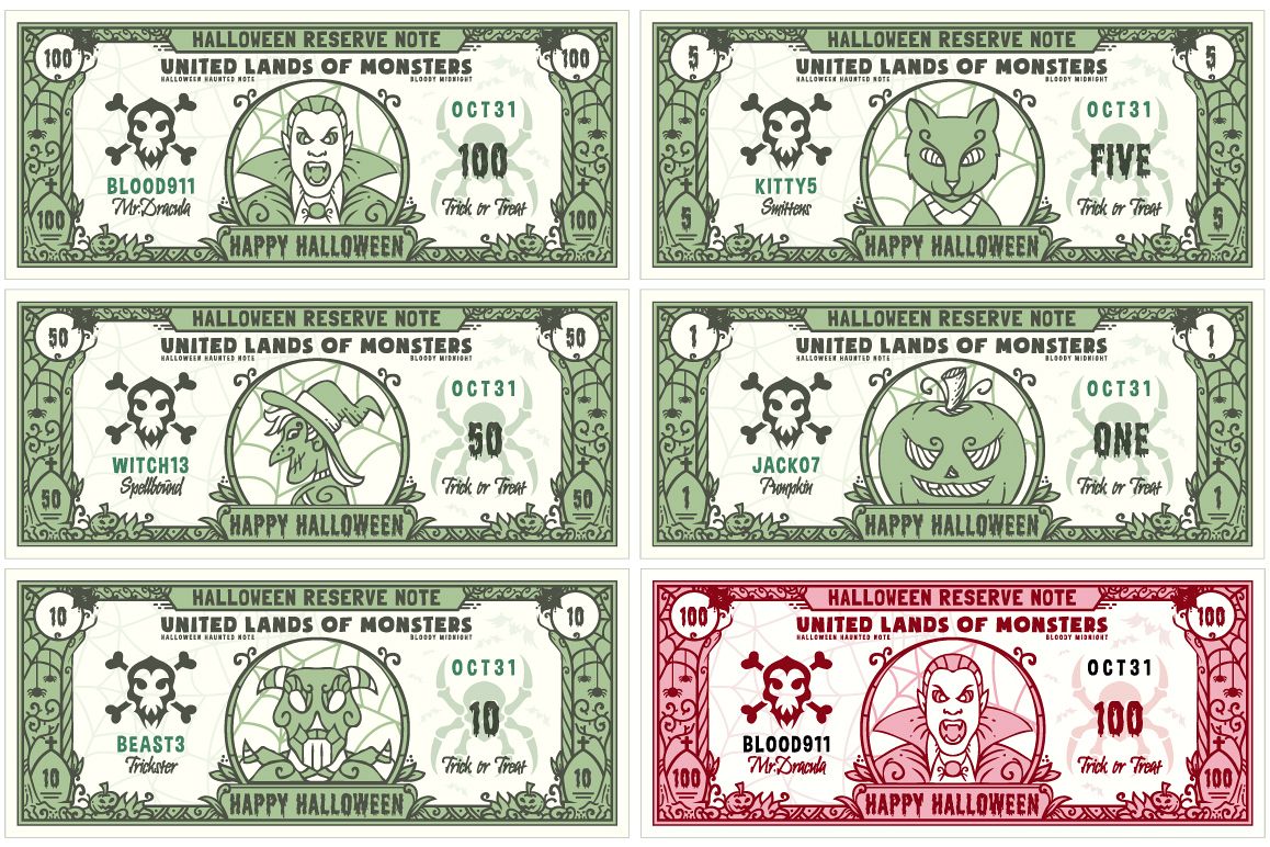 Halloween Money Banknotes Vector Set example image