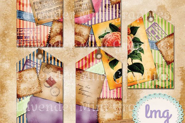 Vintage Stripe Scrapbook Journal Tags example image