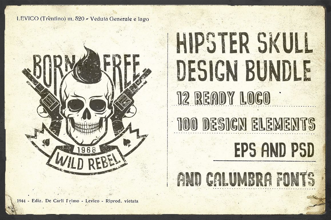 Hipster Skull Design Bundle example image