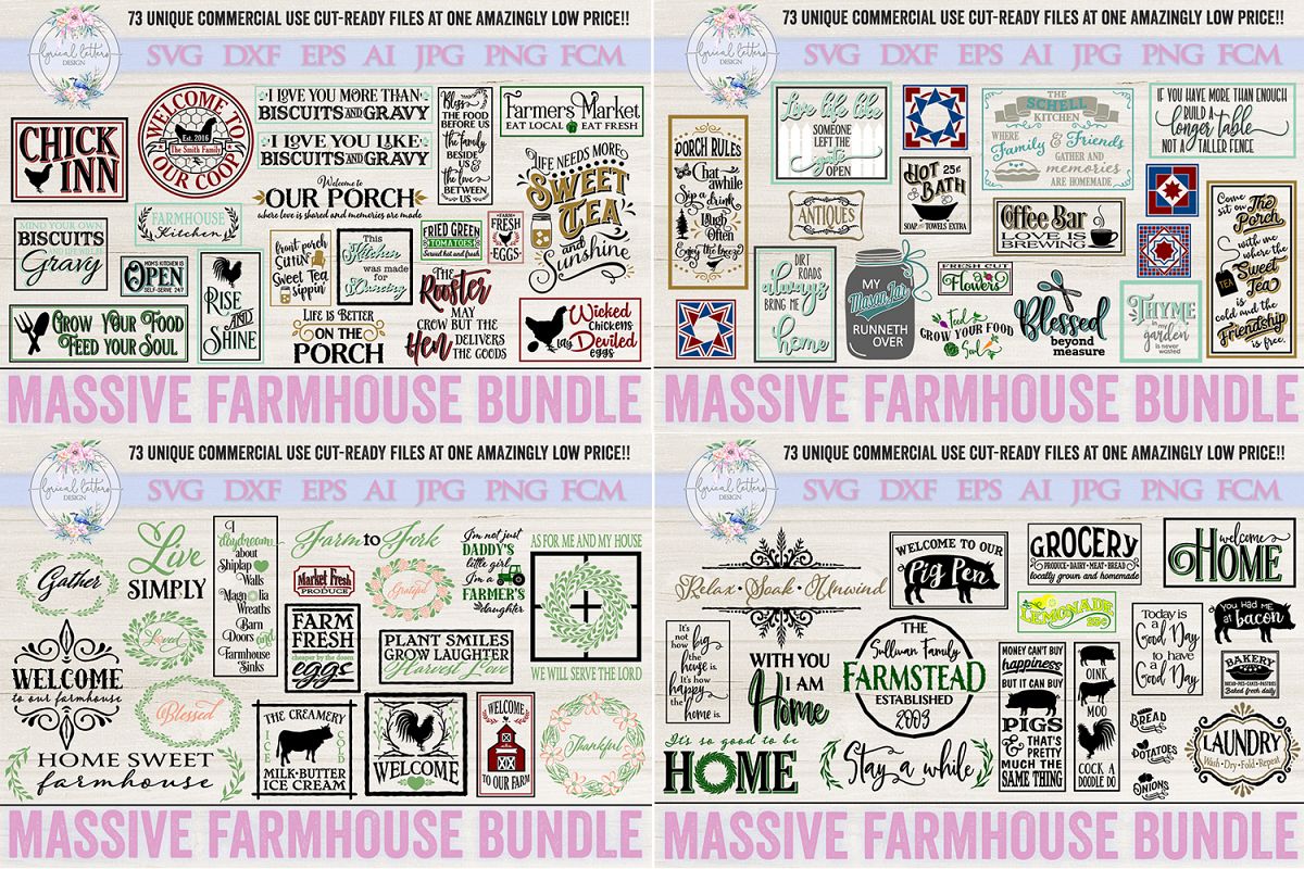 Farmhouse Bundle of 73 SVG DXF FCM AI EPS JPG and PNG Files example image