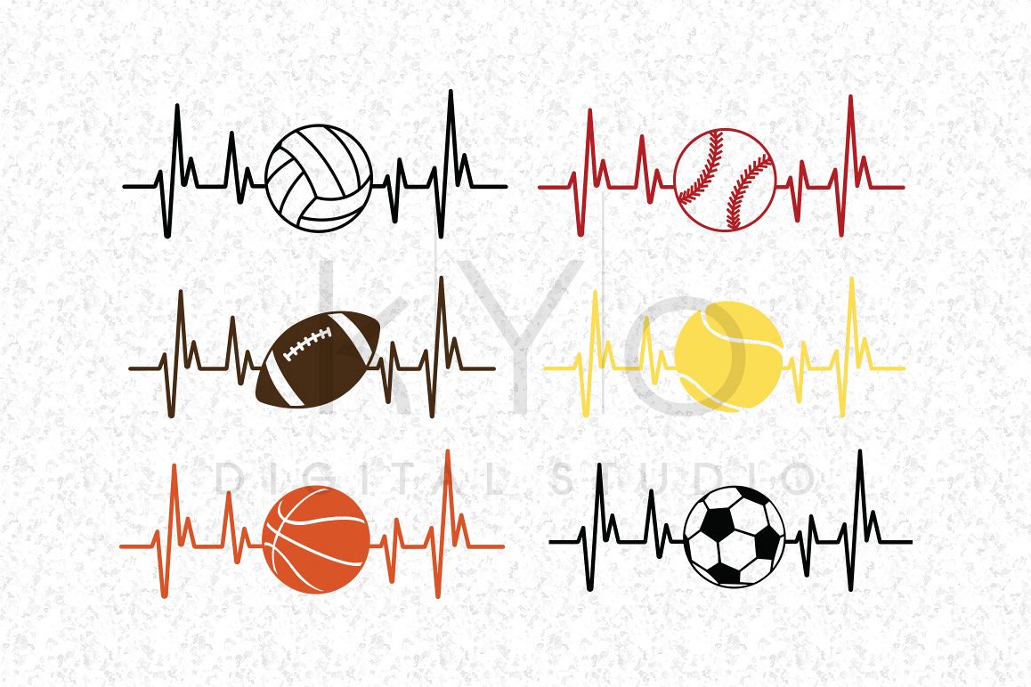 Baseball Football Soccer Basketball Volleyball Tennis Heart Beat SVG DXF PNG EPS files for Cricut and Silhouette example image