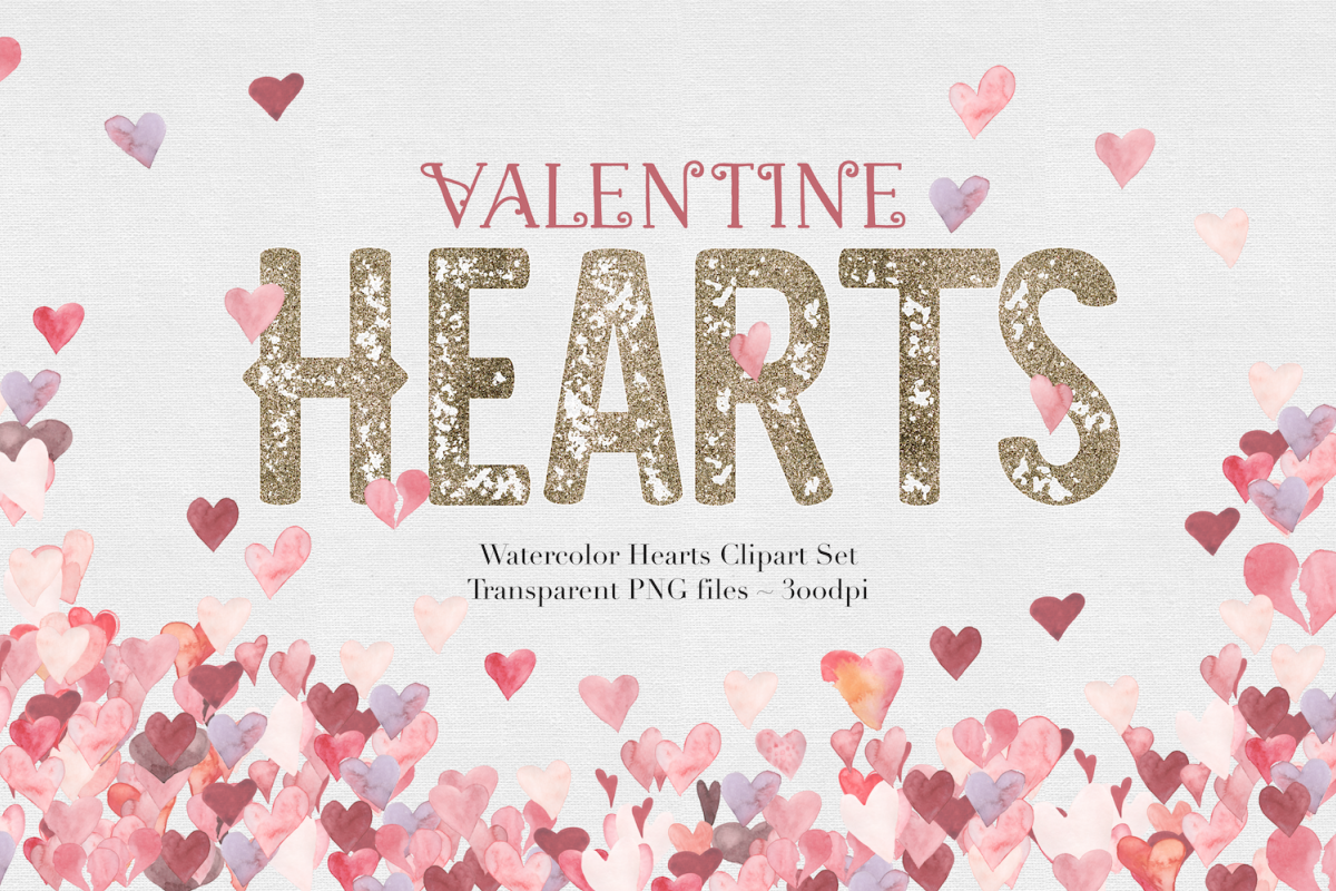 Watercolor Valentine Hearts example image