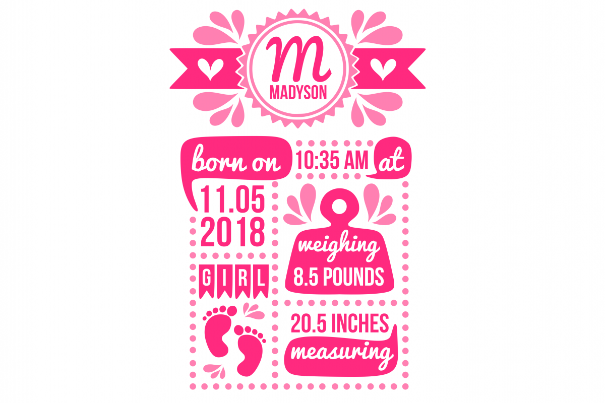 Birth stats svg, birth stats template, | Design Bundles