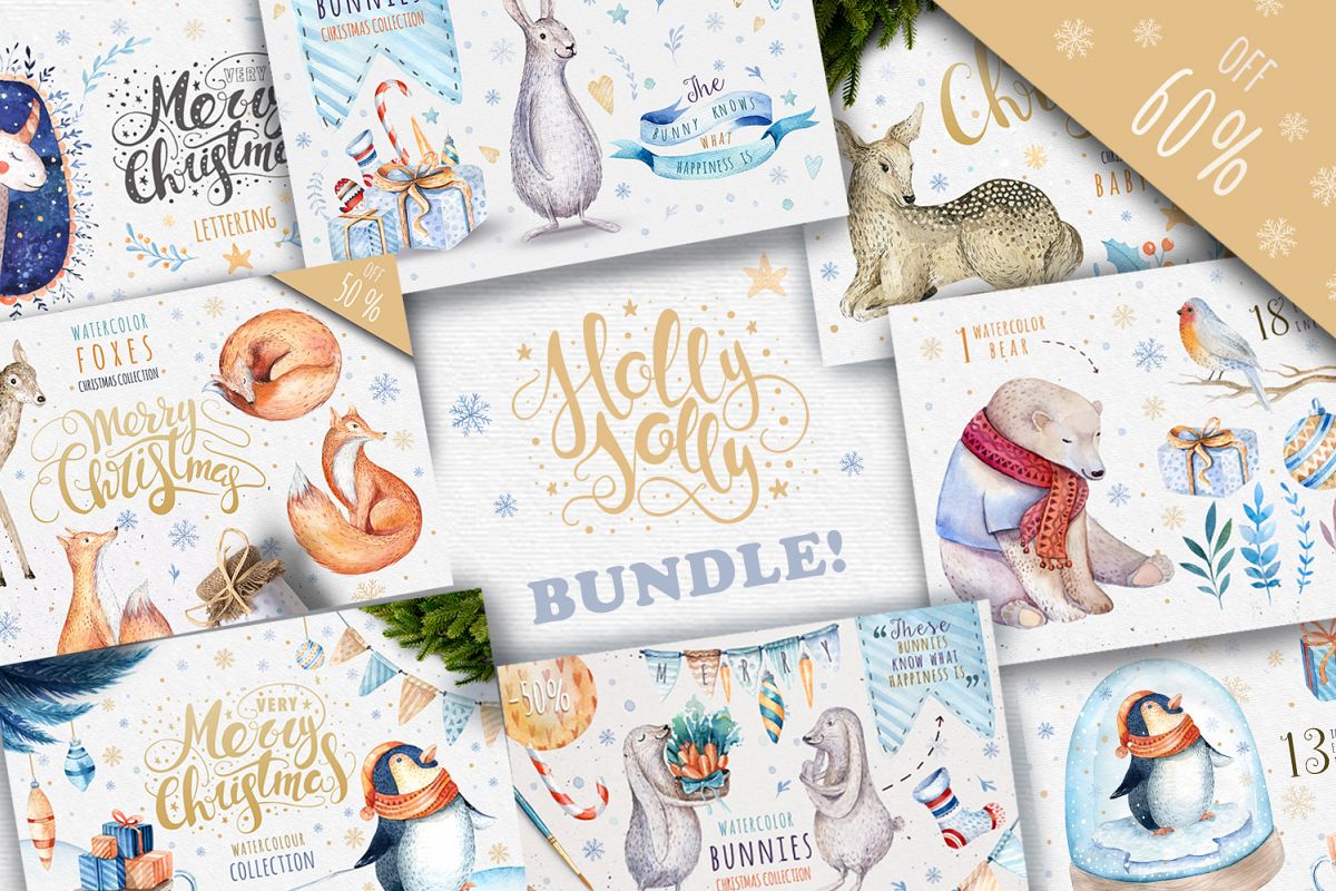60%off Watercolour Christmas BUNDLE! example image