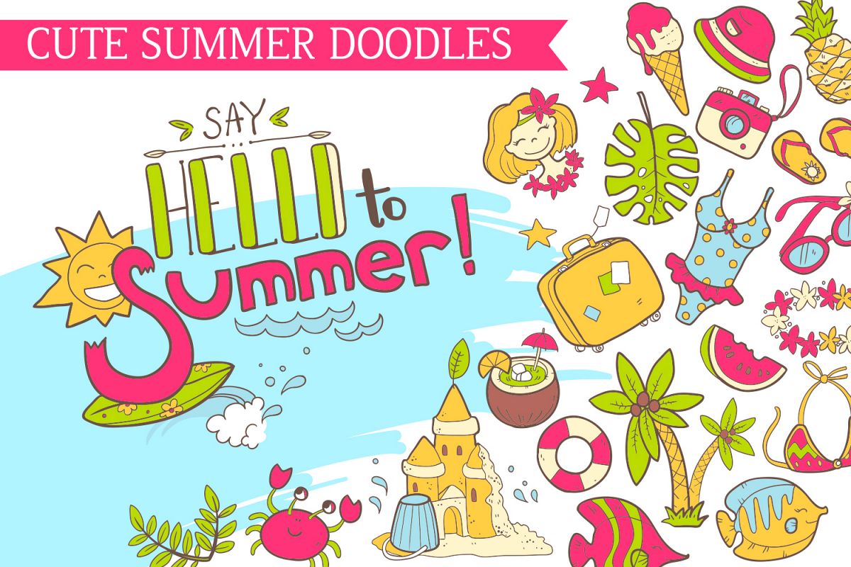 Summer vector doodles collection. example image