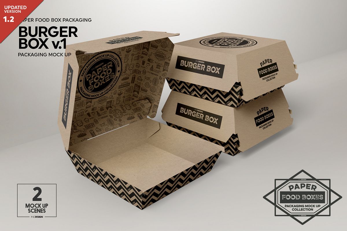Burger Box Packaging Mock Up v1 by INCD | Design Bundles