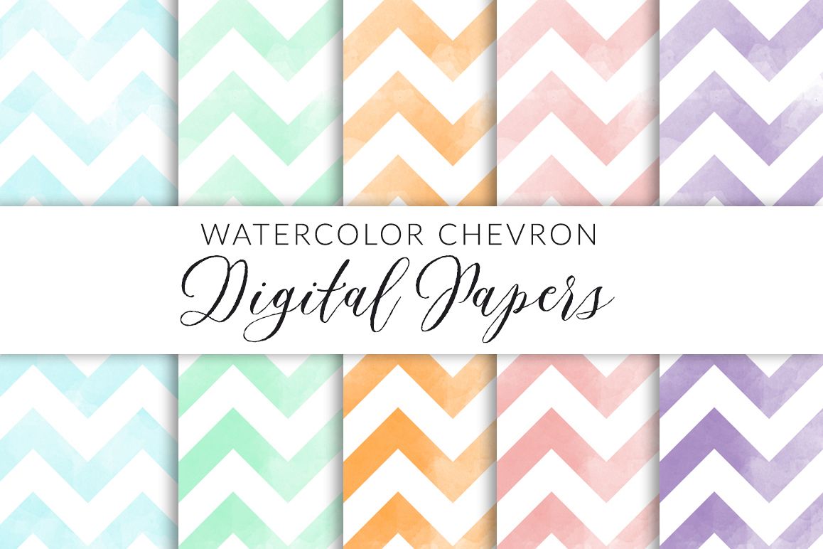 Watercolor Chevron Digital Paper example image