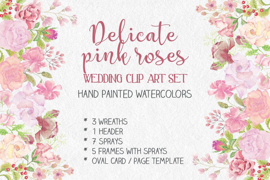 Wedding clip art bundle in blush roses example image
