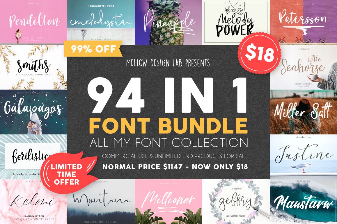 94 IN 1 Font Bundle SALE example image